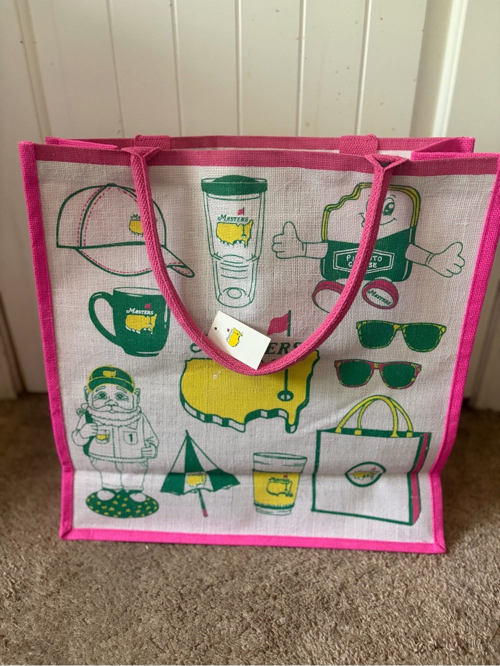 2026 Masters Tournament Jute Bag Large Tote Pink Augusta National Golf Club NWT - Picture 4 of 5